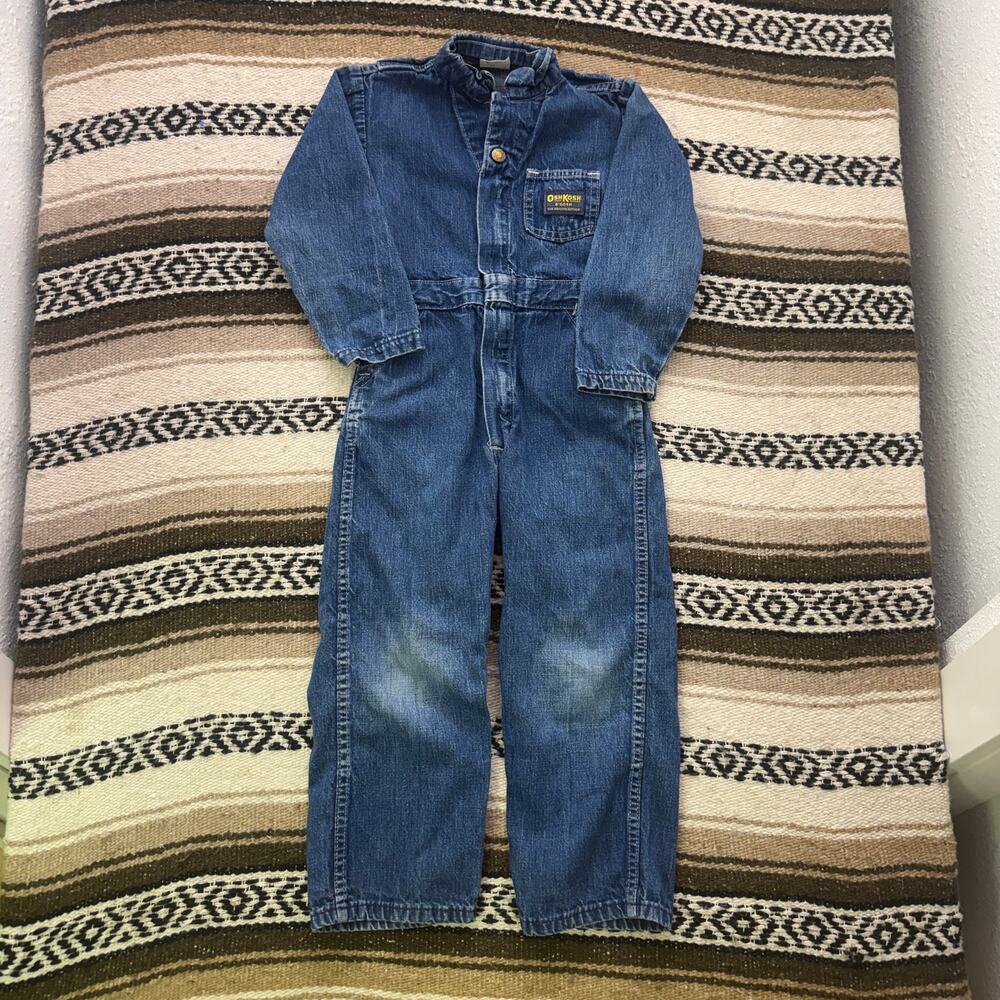 Youth Kids Vintage 80's Oshkosh B'Gosh Blue Jean Denim Coveralls Jumpsuit Sz S